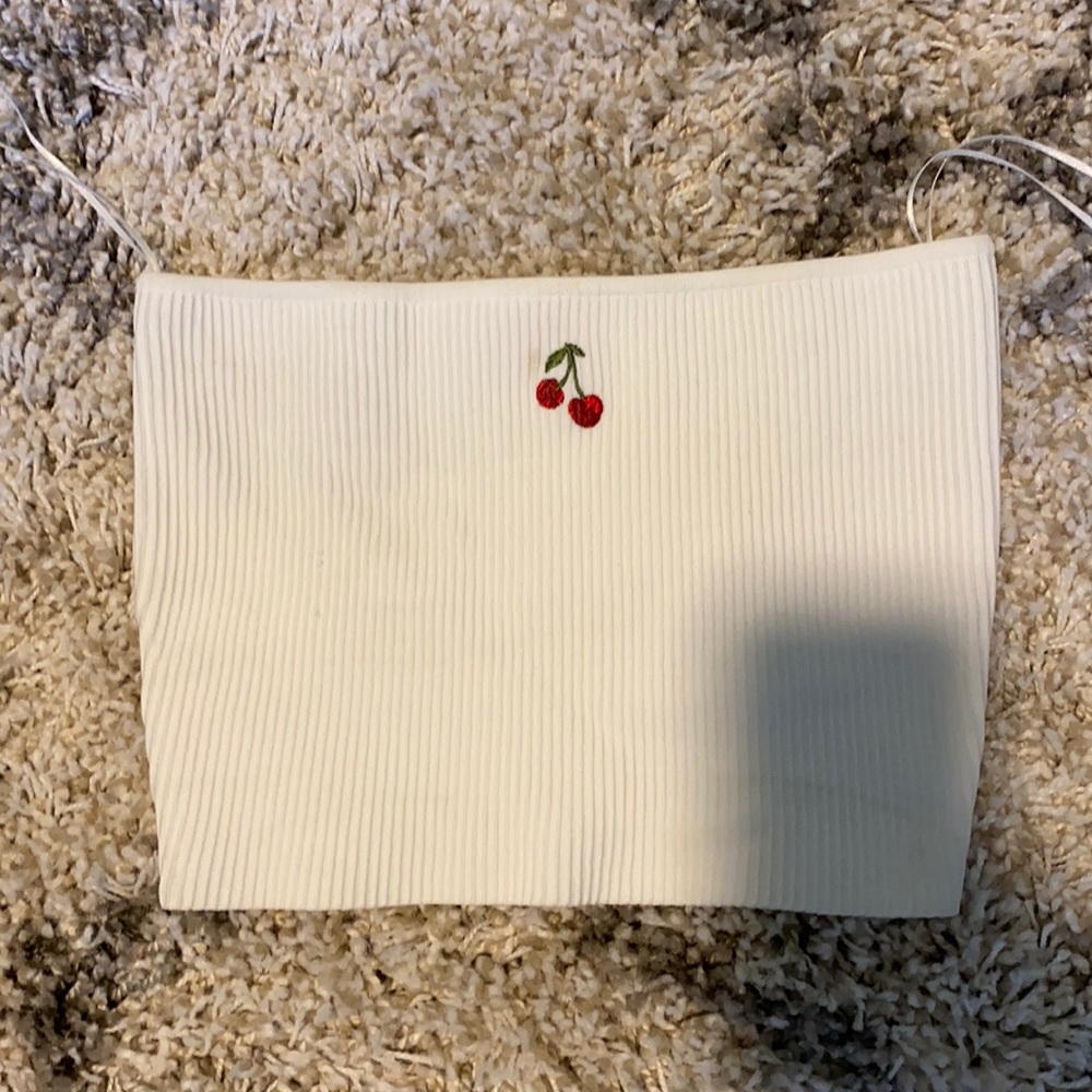 Spring tube top with cherry embroidery